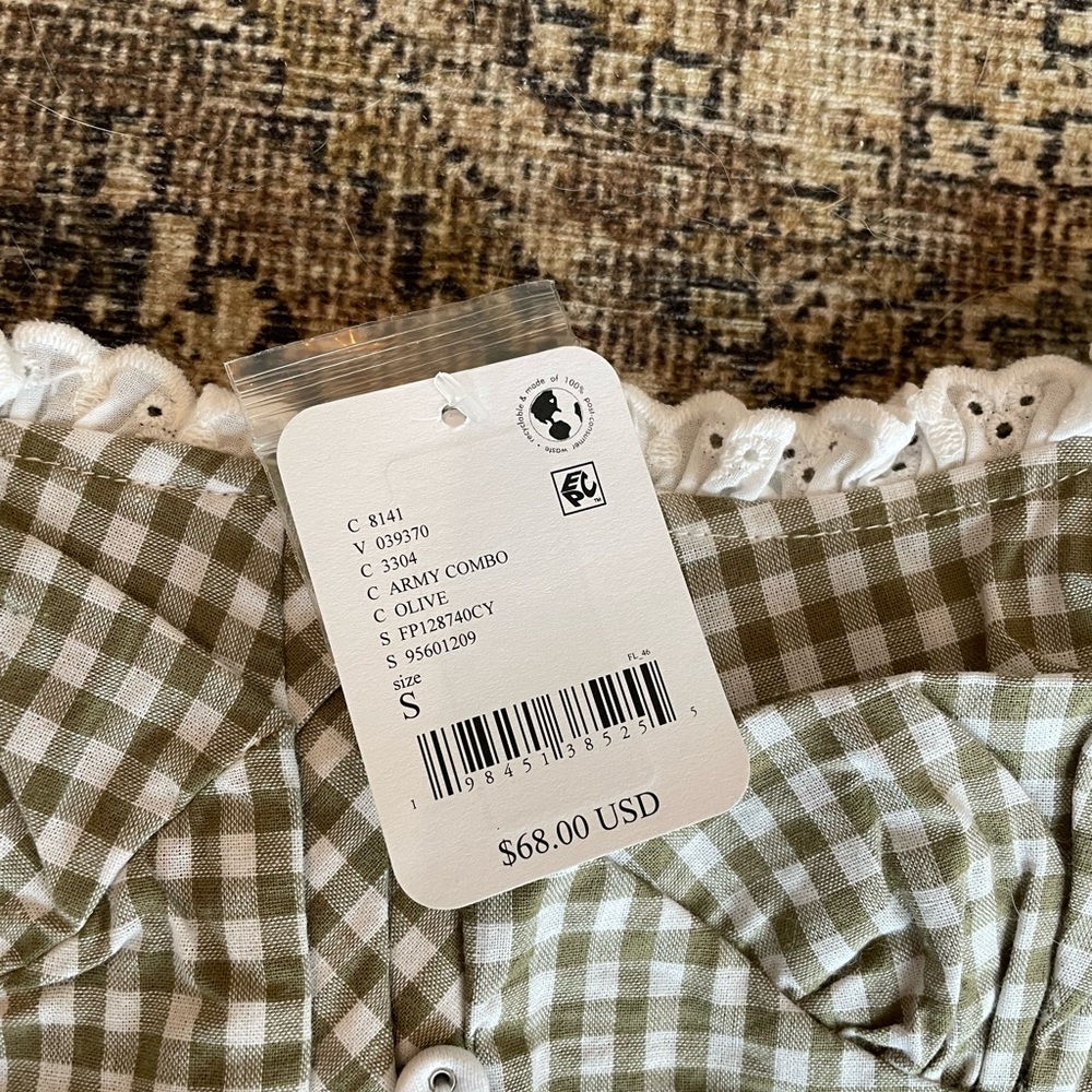 ✨SOLD✨ NWT Free People Cassie Gingham and Lace Corset Bodysuit in Army Green - Picture 10 of 10
